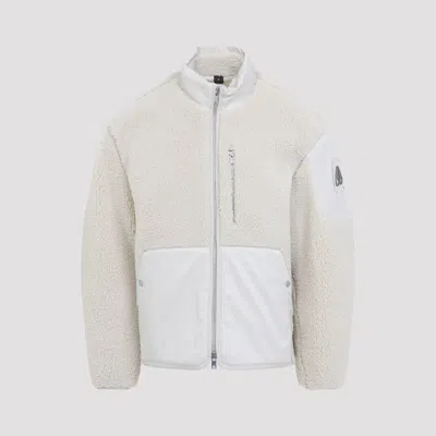 Moose Knuckles Textured Fleece Jacket With Smooth Fabric Panels And High Collar In White
