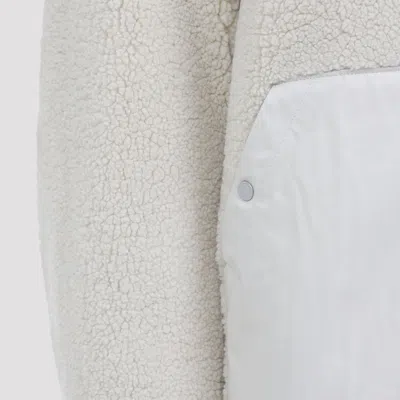 Moose Knuckles Textured Fleece Jacket With Smooth Fabric Panels And High Collar In White