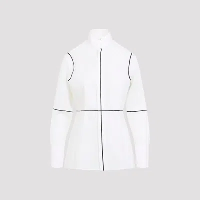 Mm6 Maison Margiela Stand-up Collar Off-white Cotton Shirt With Geometric Stripes