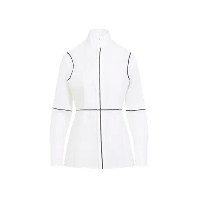 Mm6 Maison Margiela Stand-up Collar Off-white Cotton Shirt With Geometric Stripes