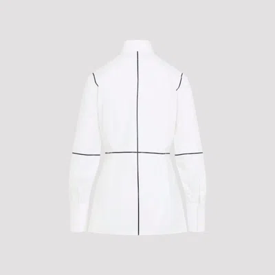 Mm6 Maison Margiela Stand-up Collar Off-white Cotton Shirt With Geometric Stripes