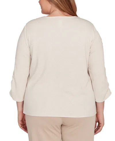 Alfred Dunner Plus Size Urban Legend Center Embellished V-neck Top In Neutral