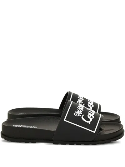 Versace Jeans Couture Black Logo Shelly Pool Slides In Black
