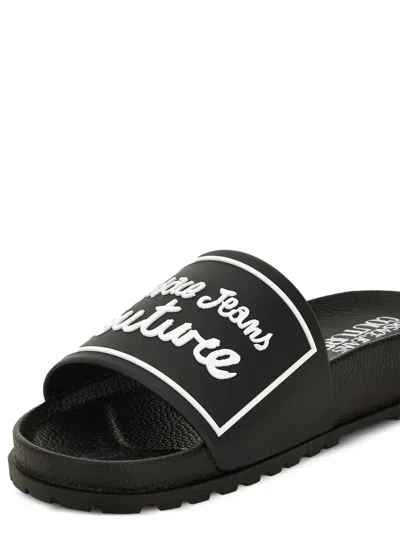 Versace Jeans Couture Black Logo Shelly Pool Slides In Black