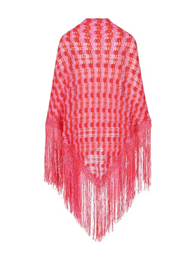 Giada Benincasa Stripe-pattern Fringed-hem Crochet Scarf In Pink