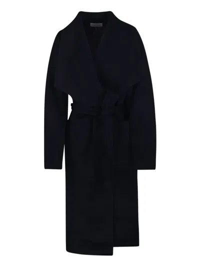 The Dynamis Studio Wrap-belt Wool Coat In Black