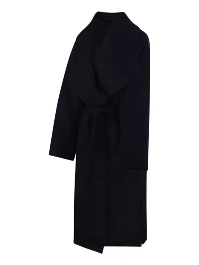 The Dynamis Studio Wrap-belt Wool Coat In Black