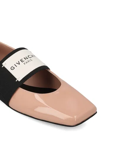Givenchy Sliced Square Label Patent Leather Ballerina Flats In Neutral