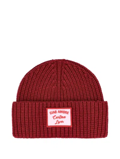 Giada Benincasa Ribbed Logp-patch Beanie In Burgundy
