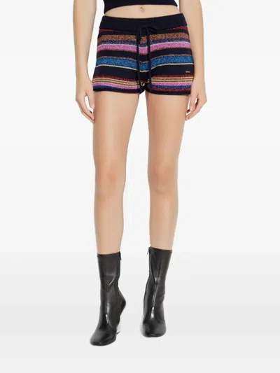 Dsquared2 Stripe-pattern Glitter-embellishment Shorts In Multi