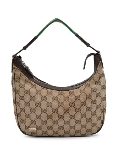 Pre-owned Gucci 2000-2015 Small Gg Canvas Web Pop Shoulder Bag In Brown