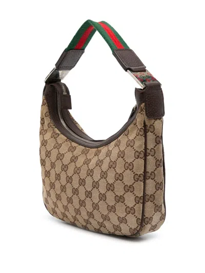 Pre-owned Gucci 2000-2015 Small Gg Canvas Web Pop Shoulder Bag In Brown