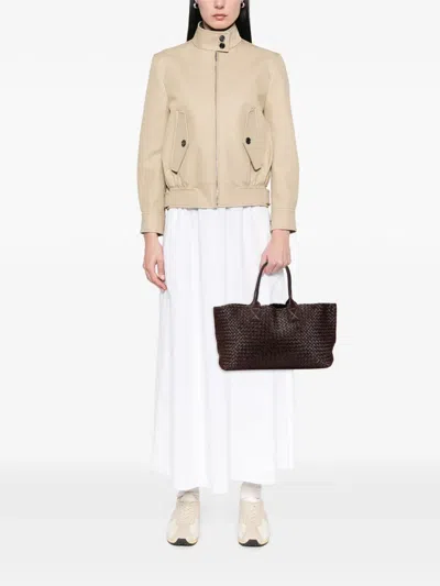 Pre-owned Bottega Veneta 2000-2007 Medium Lambskin Intreccio Cabat Tote Bag In Brown