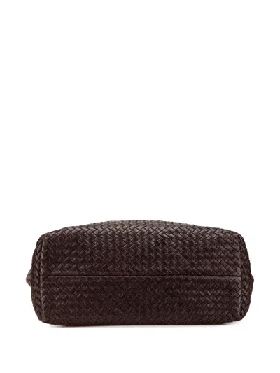 Pre-owned Bottega Veneta 2000-2007 Medium Lambskin Intreccio Cabat Tote Bag In Brown