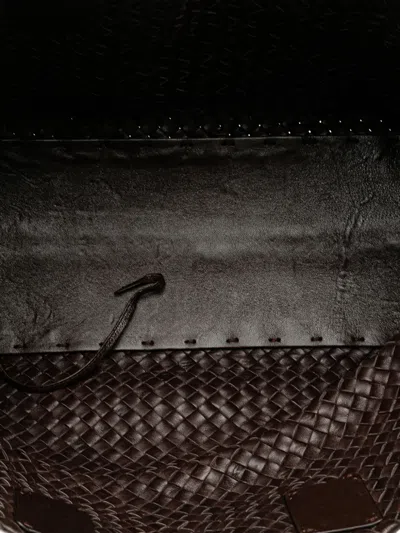 Pre-owned Bottega Veneta 2000-2007 Medium Lambskin Intreccio Cabat Tote Bag In Brown