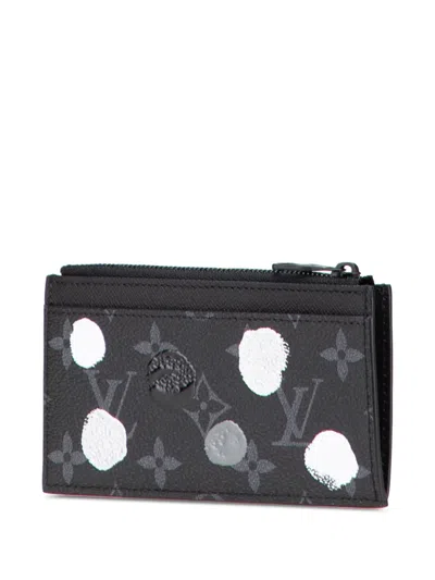 Pre-owned Louis Vuitton 2021-2025 Yayoi Kusama Monogram Eclipse Coin Card Holder In Black