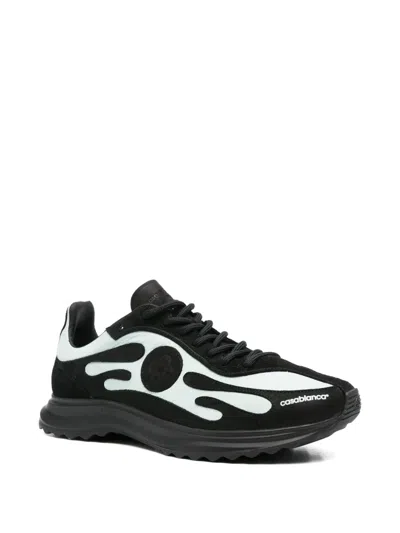 Casablanca Sneakers With Bold Green Flame Accents In Black