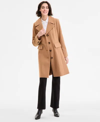 Anne Klein Women's Single-breasted Walker Coat, Exclusively At Macy's In Brown