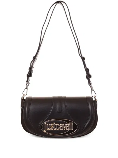 Just Cavalli Curved-flap Logo-plaque Shoulder Bag In Black