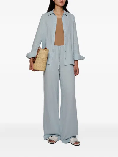 Éterne Constance Long Sleeve Button Down Shirt In Dusty Blue In Blue