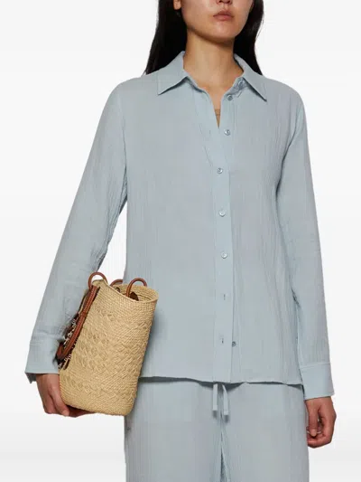 Éterne Constance Long Sleeve Button Down Shirt In Dusty Blue In Blue