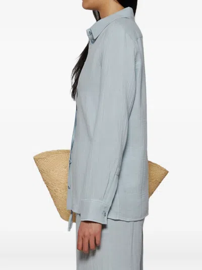 Éterne Constance Long Sleeve Button Down Shirt In Dusty Blue In Blue