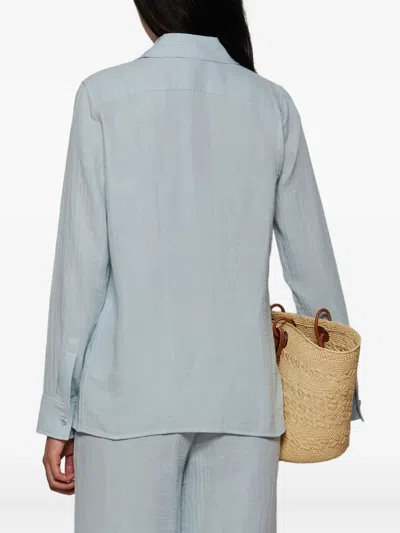 Éterne Constance Long Sleeve Button Down Shirt In Dusty Blue In Blue