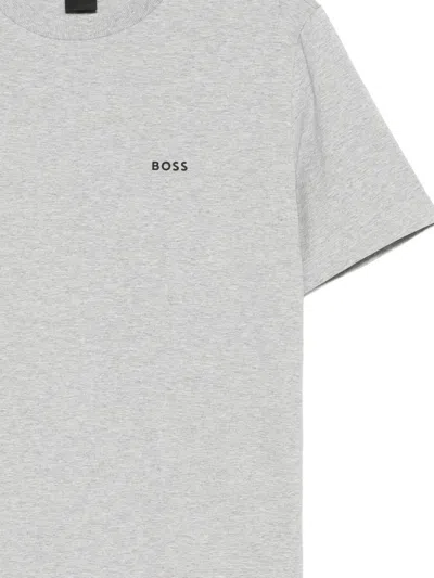 Hugo Boss Mens Boss Logo-embroidered Regular-fit Stretch-cotton T-shirt In Gray