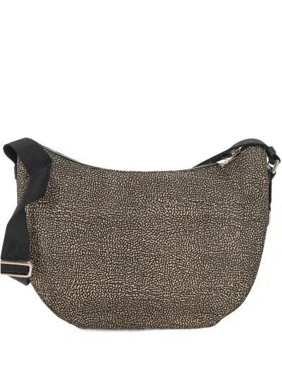 Borbonese Luna Hobo Small Shoulder Bag In Op Fabric In Neutral
