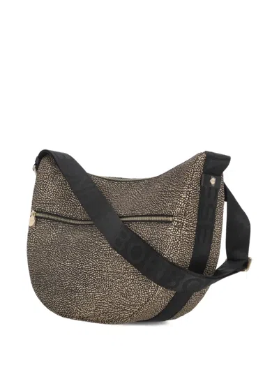 Borbonese Luna Hobo Small Shoulder Bag In Op Fabric In Neutral