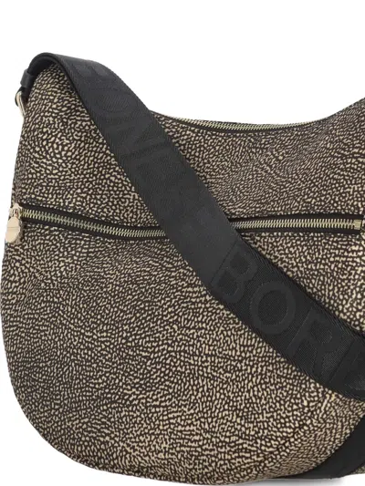 Borbonese Luna Hobo Small Shoulder Bag In Op Fabric In Neutral