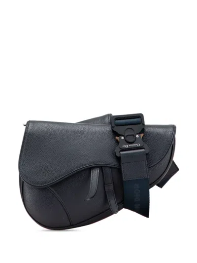 Pre-owned Dior 2019 Grained Calfskin Saddle Bag Crossbody Bag In Blue