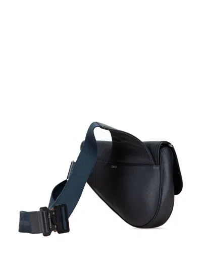 Pre-owned Dior 2019 Grained Calfskin Saddle Bag Crossbody Bag In Blue
