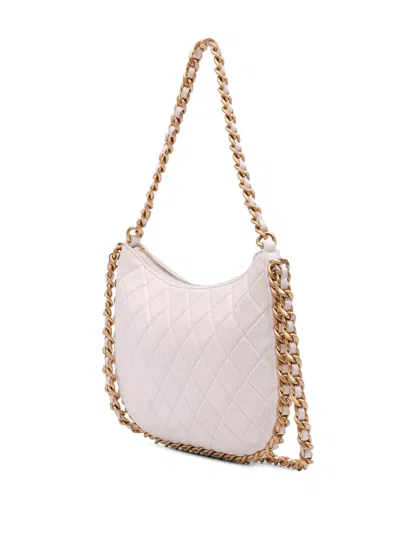 Pre-owned Chanel 2021-2025 Large Shiny Crumpled Quilted Lambskin Trendy Chain Around Hobo Satchel In White