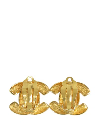 Pre-owned Chanel 20th Century Gold Plated Quilted Cc Clip On Earrings Costume Earrings