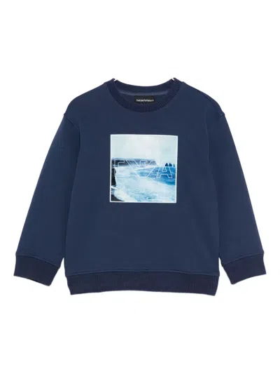 Emporio Armani Seascape-print Sweatshirt In Blue