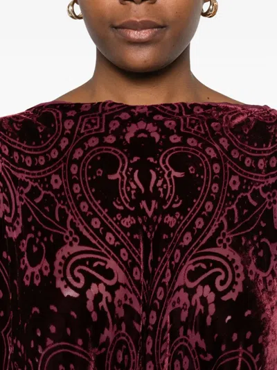 Etro Bordeaux Cape With All-over Paisley Motif And Triangular Hem In Silk Blend Woman In Red