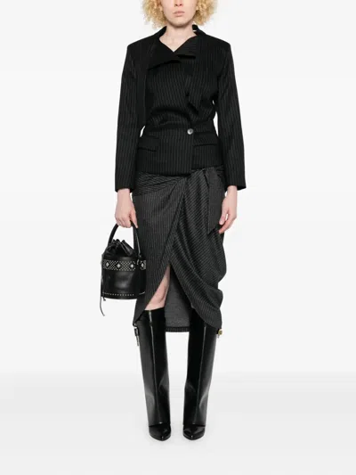 Isabel Marant Womens Anthracite Atrium Reilly Pinstripe Wool-blend Midi Skirt In Black