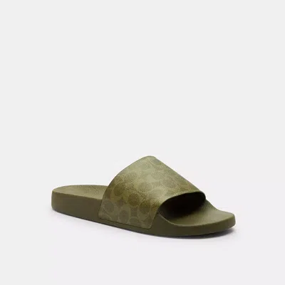 Coach Pool Slide In Signature Canvas In Green