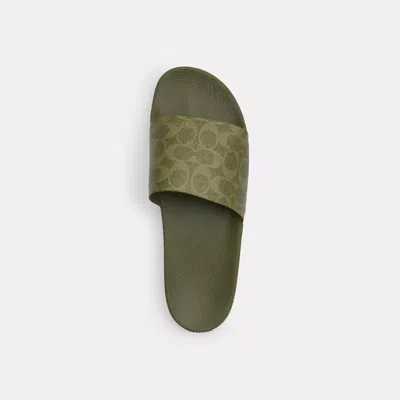 Coach Pool Slide In Signature Canvas In Green