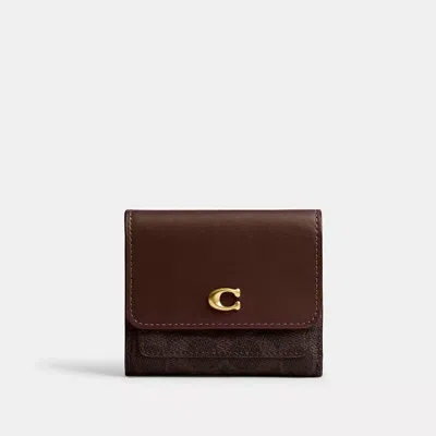 Coach Mila Small Flap Wallet In Signature Canvas In Brown