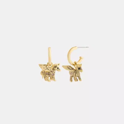 Coach Brushed Pegasus Huggie Earrings In Gold