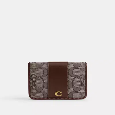 Coach Essential Slim Card Case In Signature Jacquard In Brown