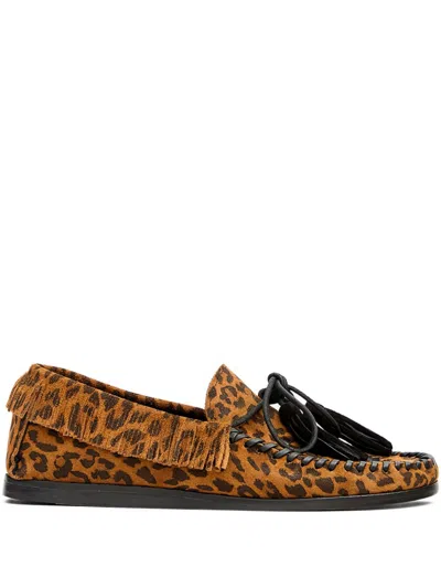 Isabel Marant Fitza Fringed Leather-trimmed Leopard-print Suede Loafers In Brown