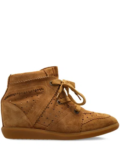 Isabel Marant Bobby Perforated Suede Wedge Sneakers In Brown