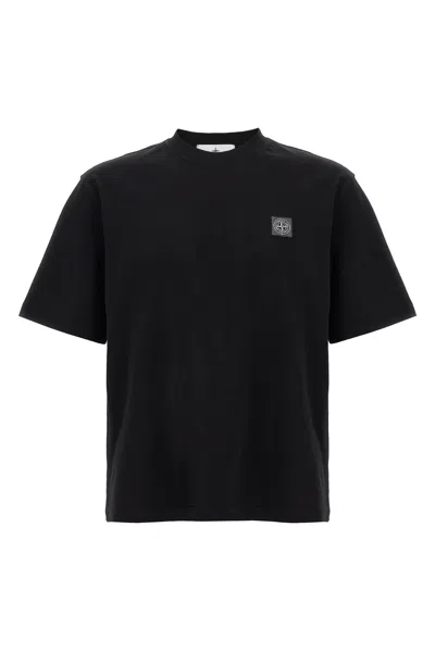 Stone Island Logo Cotton T-shirt In Black