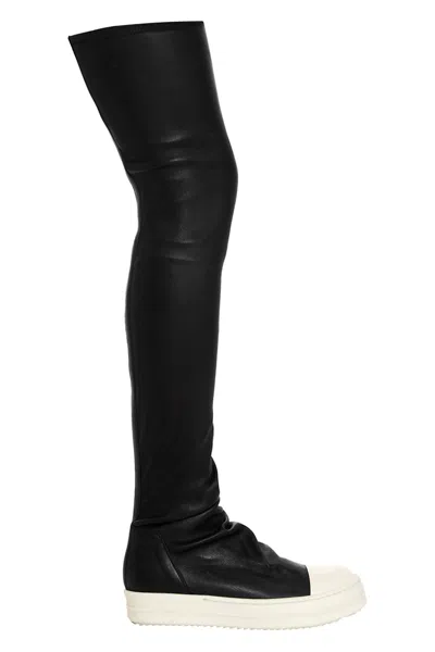 Rick Owens Black Knee-high Sneakers With Platform In Leather Woman In Black