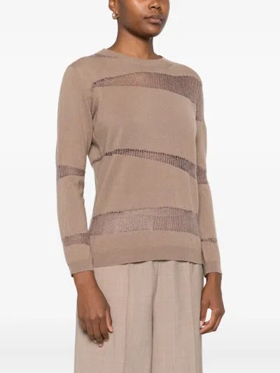 Fabiana Filippi Open-knit Inserts Sweater In Brown