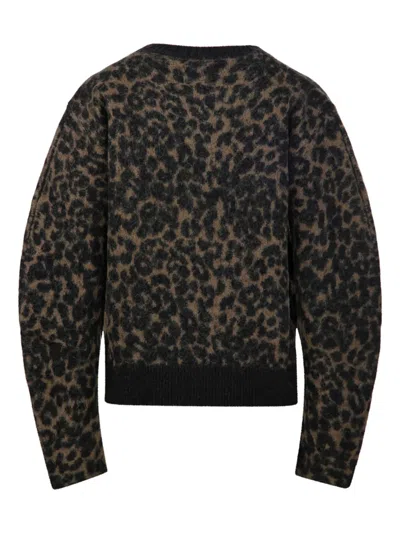 Nude Leopard-print Balloon Sleeve Sweater In Green