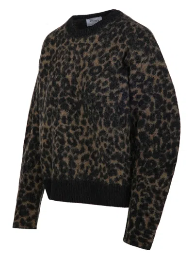 Nude Leopard-print Balloon Sleeve Sweater In Green